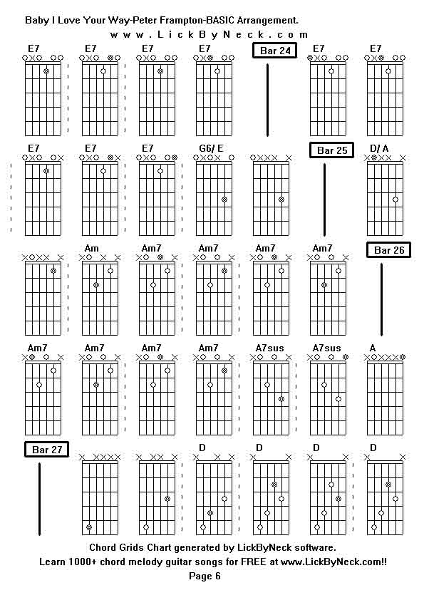 Chord Grids Chart of chord melody fingerstyle guitar song-Baby I Love Your Way-Peter Frampton-BASIC Arrangement,generated by LickByNeck software.